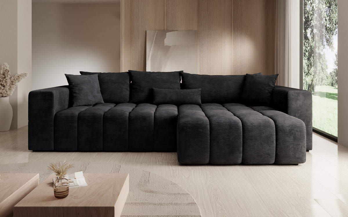 Canapé d’angle design Momo avec fonction couchage et rabattable en Côtelé