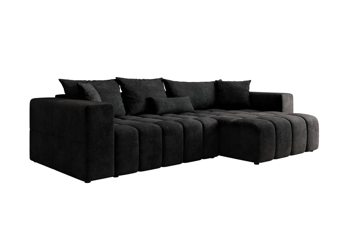 Canapé d’angle design Momo avec fonction couchage et rabattable en Côtelé