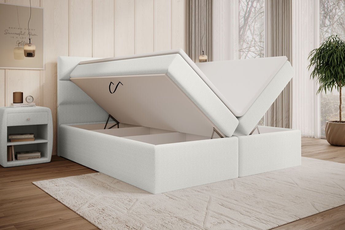 Lit boxspring Carito Bouclé avec USB et espace de rangement