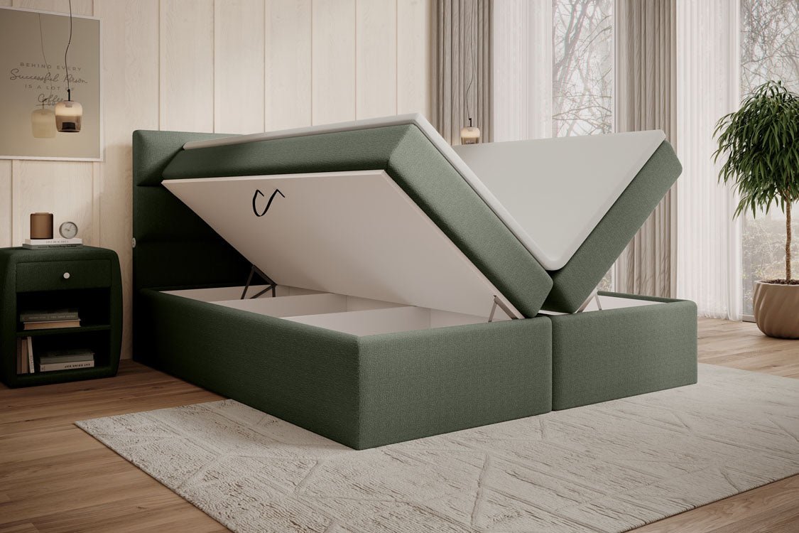 Lit boxspring Carito Bouclé avec USB et espace de rangement