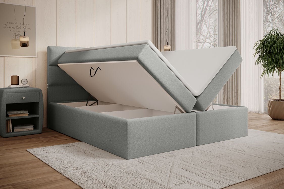 Lit boxspring Carito Bouclé avec USB et espace de rangement
