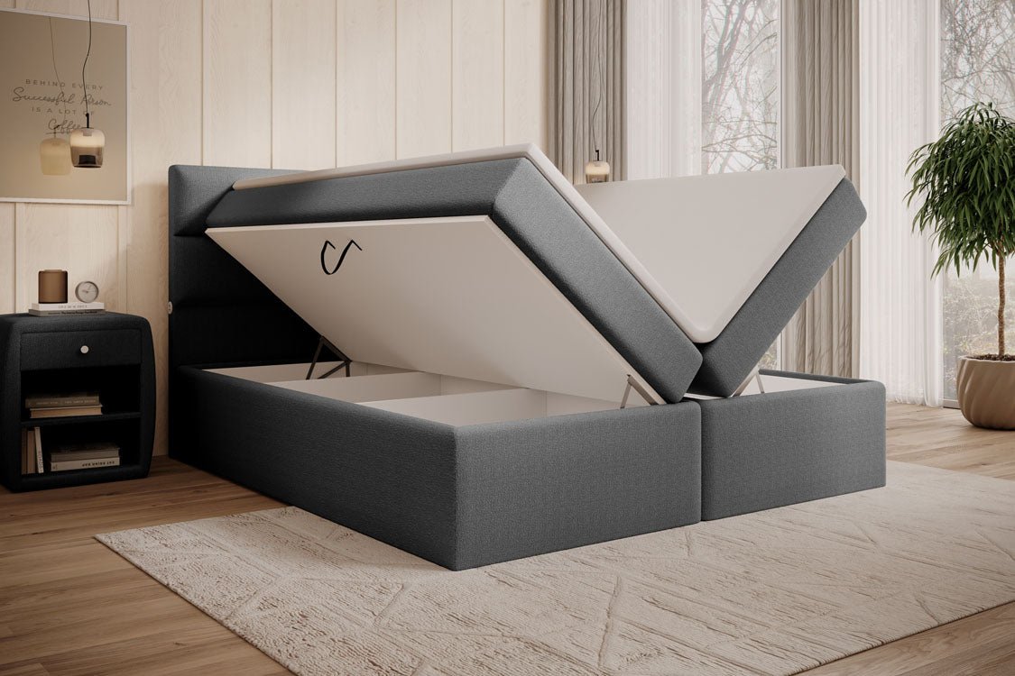 Lit boxspring Carito Bouclé avec USB et espace de rangement