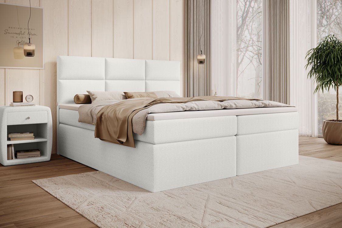 Lit boxspring Carito Bouclé avec USB et espace de rangement