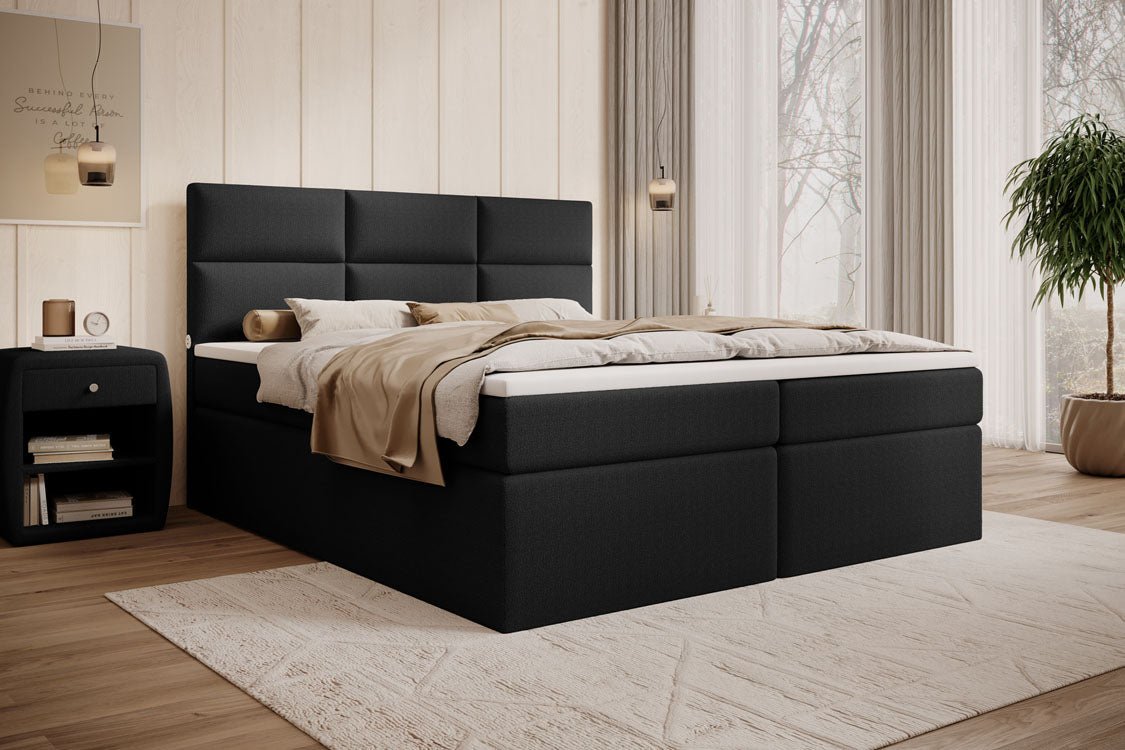 Lit boxspring Carito Bouclé avec USB et espace de rangement