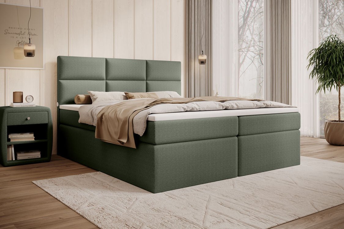 Lit boxspring Carito Bouclé avec USB et espace de rangement
