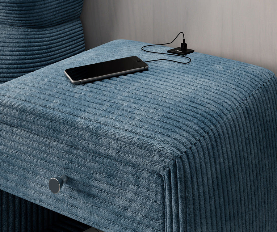 Table de nuit design Lilly avec connexion USB en Côtelé