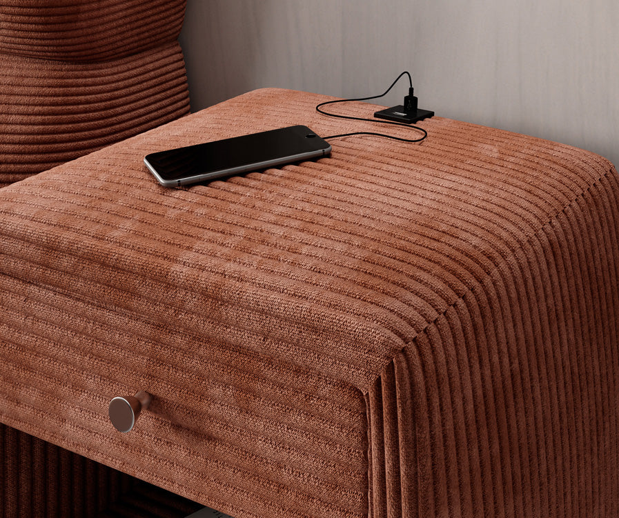 Table de nuit design Lilly avec connexion USB en Côtelé