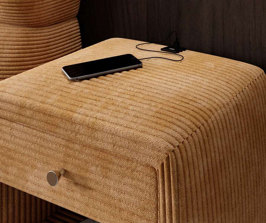 Table de nuit design Lilly avec connexion USB en Côtelé