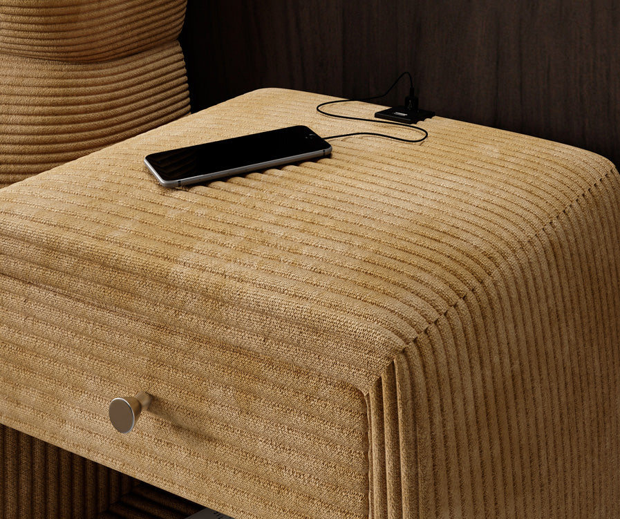 Table de nuit design Lilly avec connexion USB en Côtelé