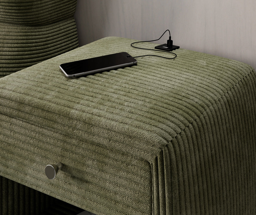 Table de nuit design Lilly avec connexion USB en Côtelé