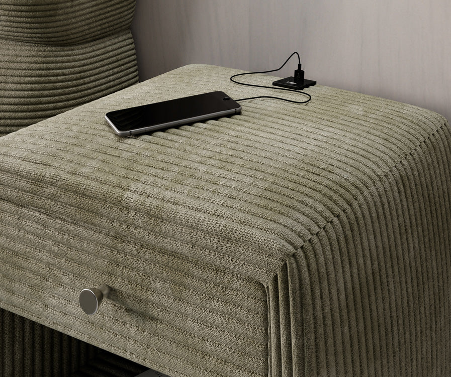 Table de nuit design Lilly avec connexion USB en Côtelé
