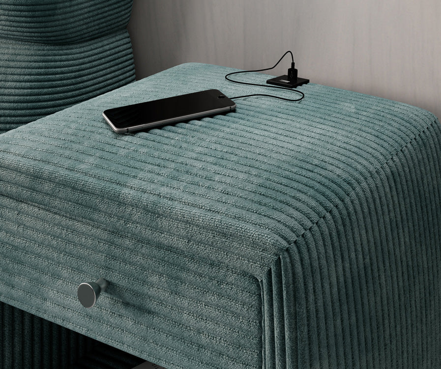 Table de nuit design Lilly avec connexion USB en Côtelé