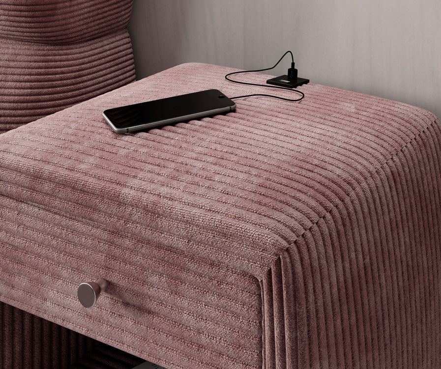 Table de nuit design Lilly avec connexion USB en Côtelé