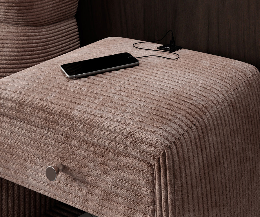 Table de nuit design Lilly avec connexion USB en Côtelé