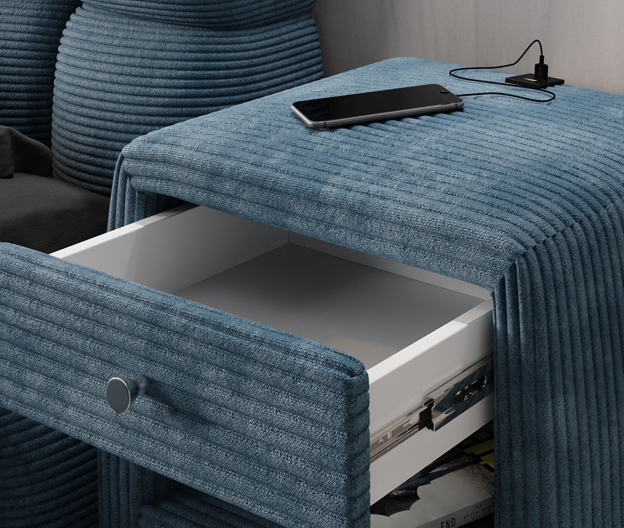 Table de nuit design Lilly avec connexion USB en Côtelé