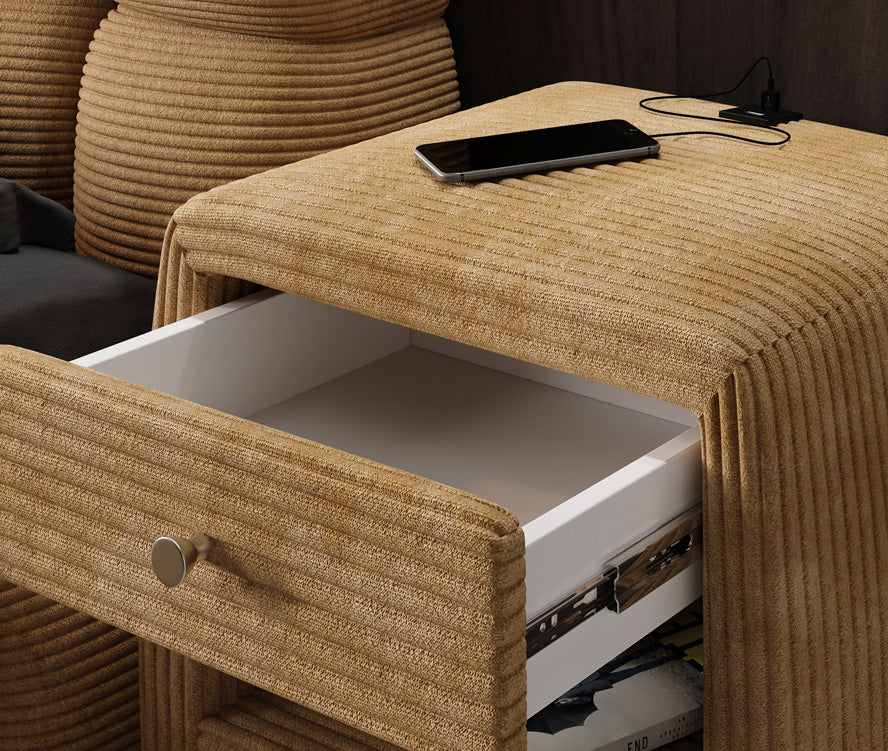 Table de nuit design Lilly avec connexion USB en Côtelé