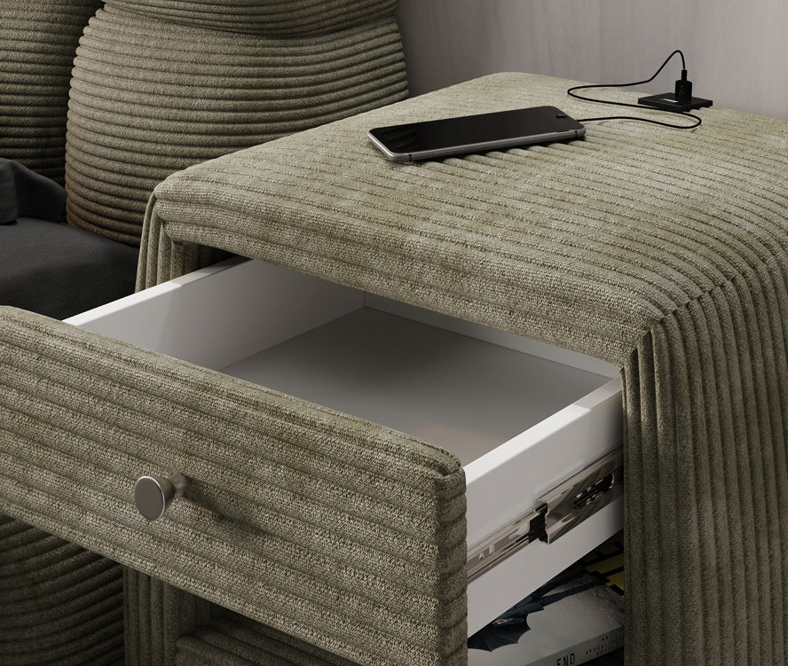 Table de nuit design Lilly avec connexion USB en Côtelé