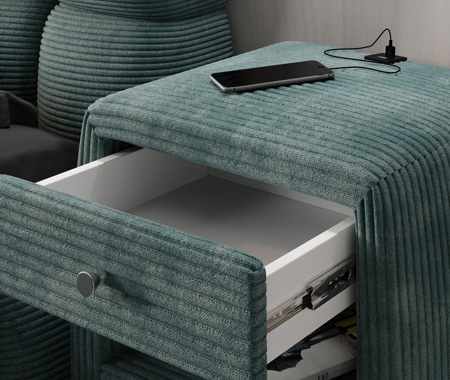 Table de nuit design Lilly avec connexion USB en Côtelé