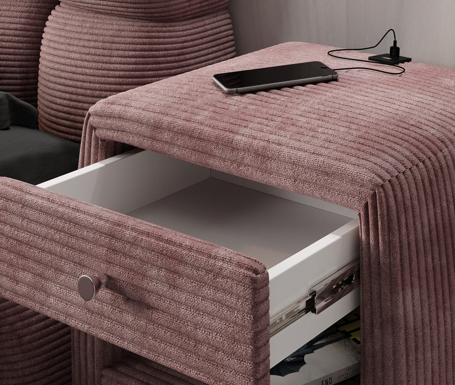Table de nuit design Lilly avec connexion USB en Côtelé