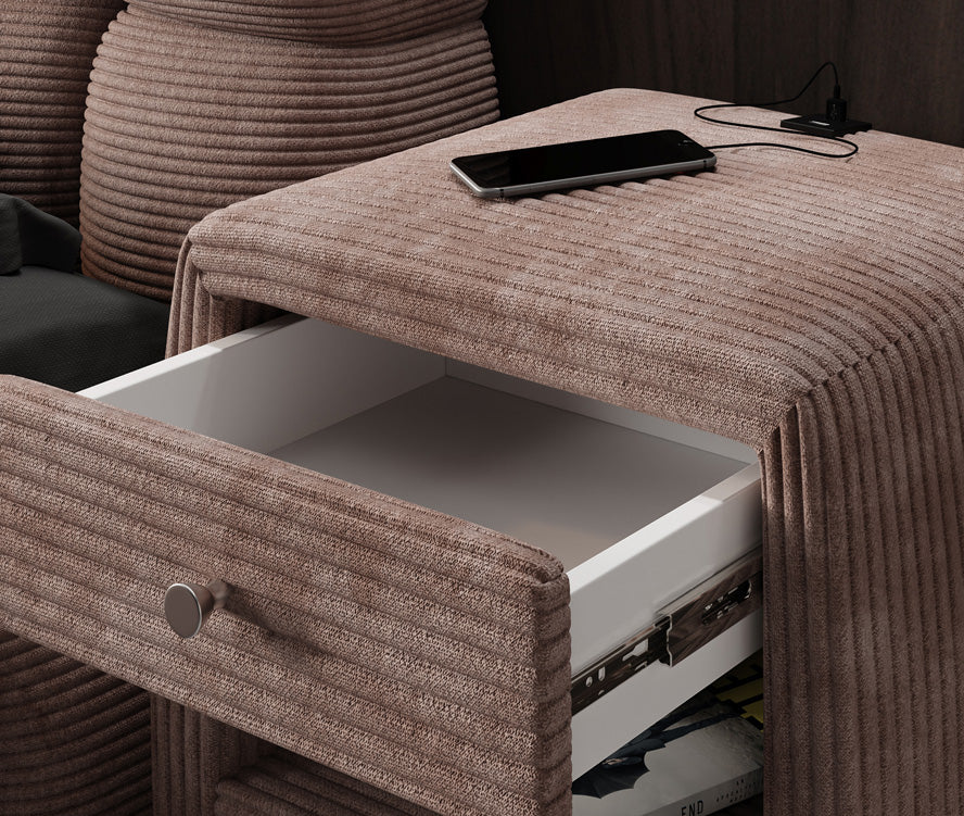 Table de nuit design Lilly avec connexion USB en Côtelé