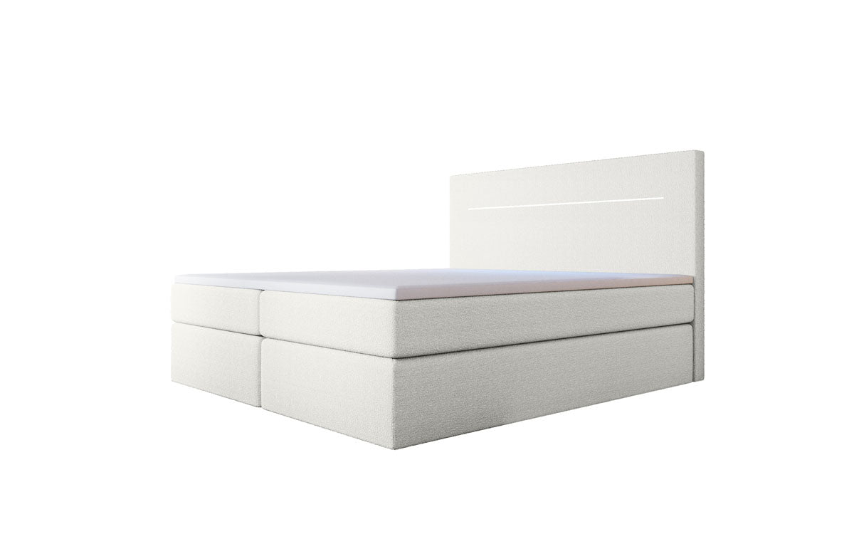 Lit boxspring Sejour Bouclé avec LED et espace de rangement