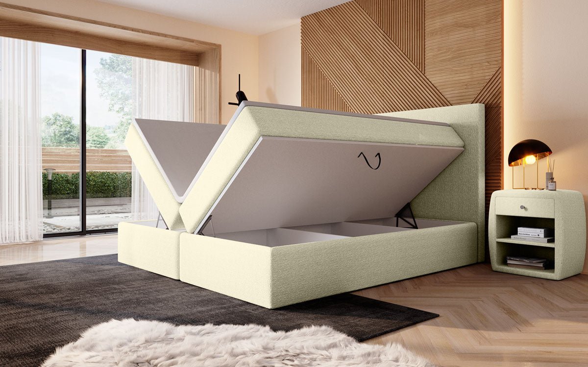 Lit boxspring Sejour Bouclé avec LED et espace de rangement