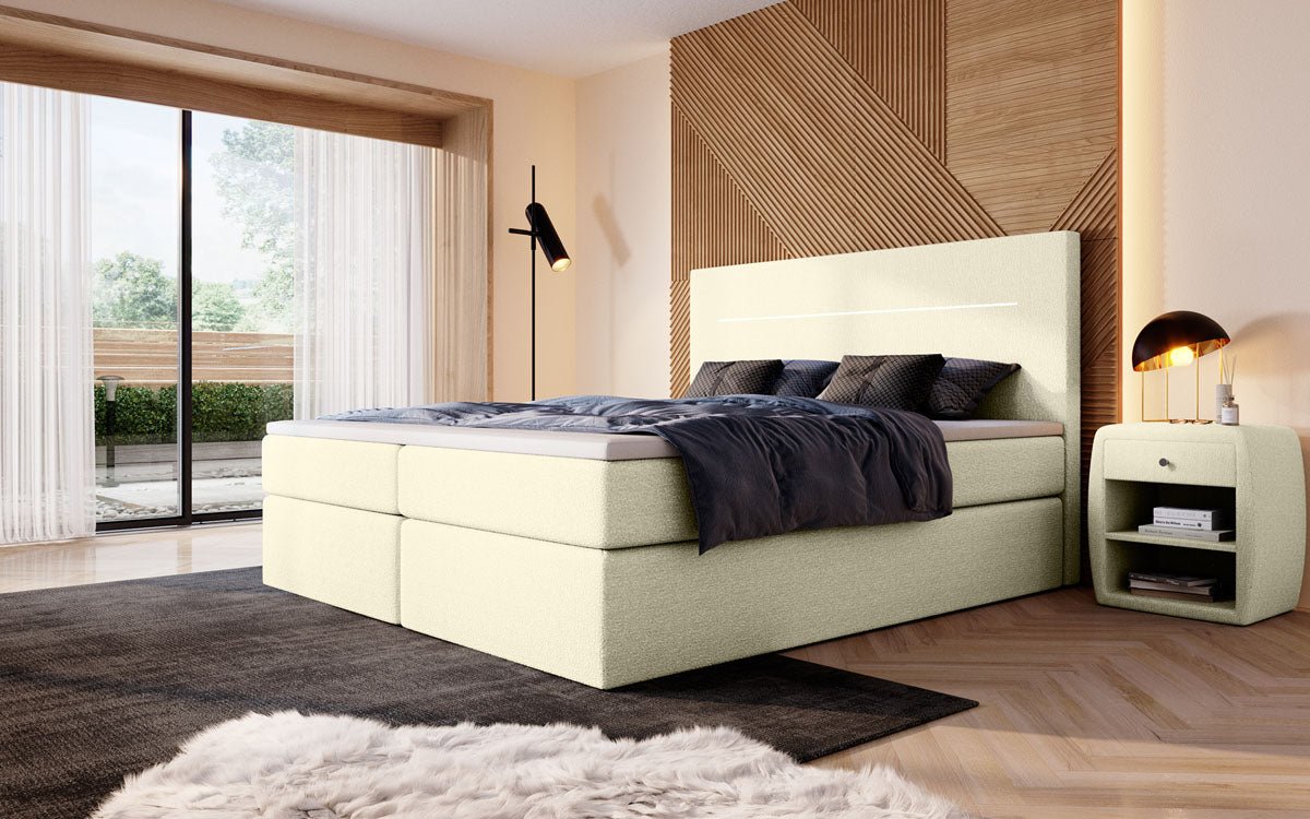 Lit boxspring Sejour Bouclé avec LED et espace de rangement