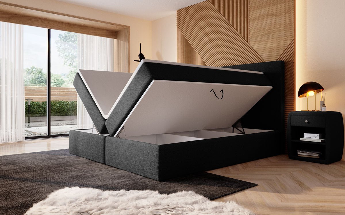 Lit boxspring Sejour Bouclé avec LED et espace de rangement