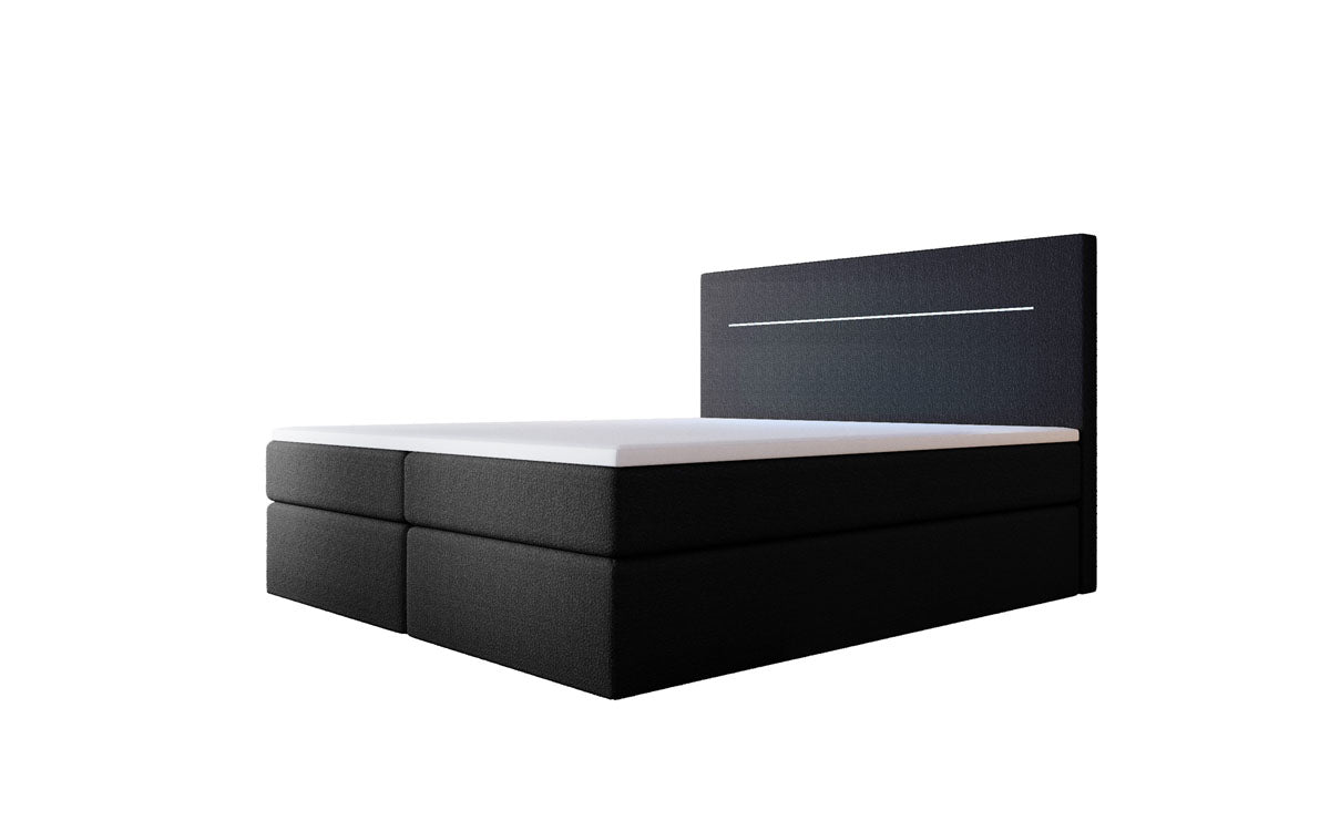 Lit boxspring Sejour Bouclé avec LED et espace de rangement