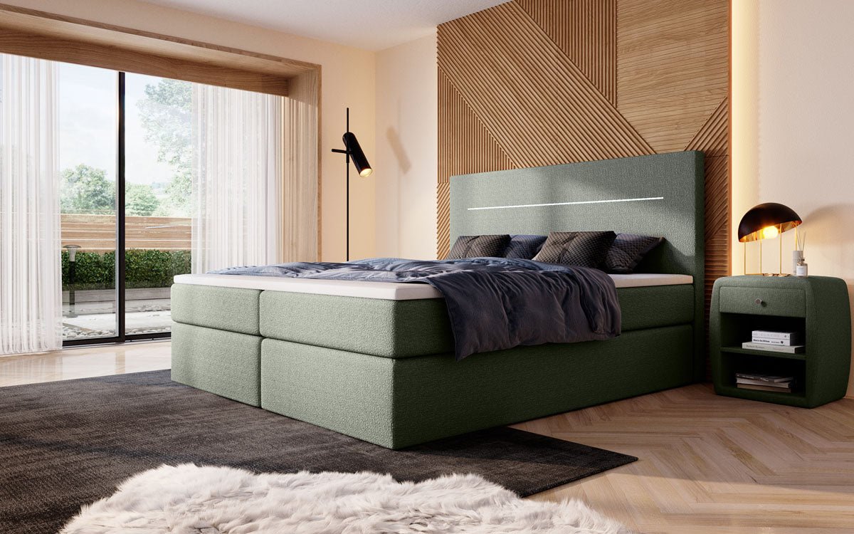 Lit à sommier tapissier Sejour Bouclé avec LED et espace de rangement