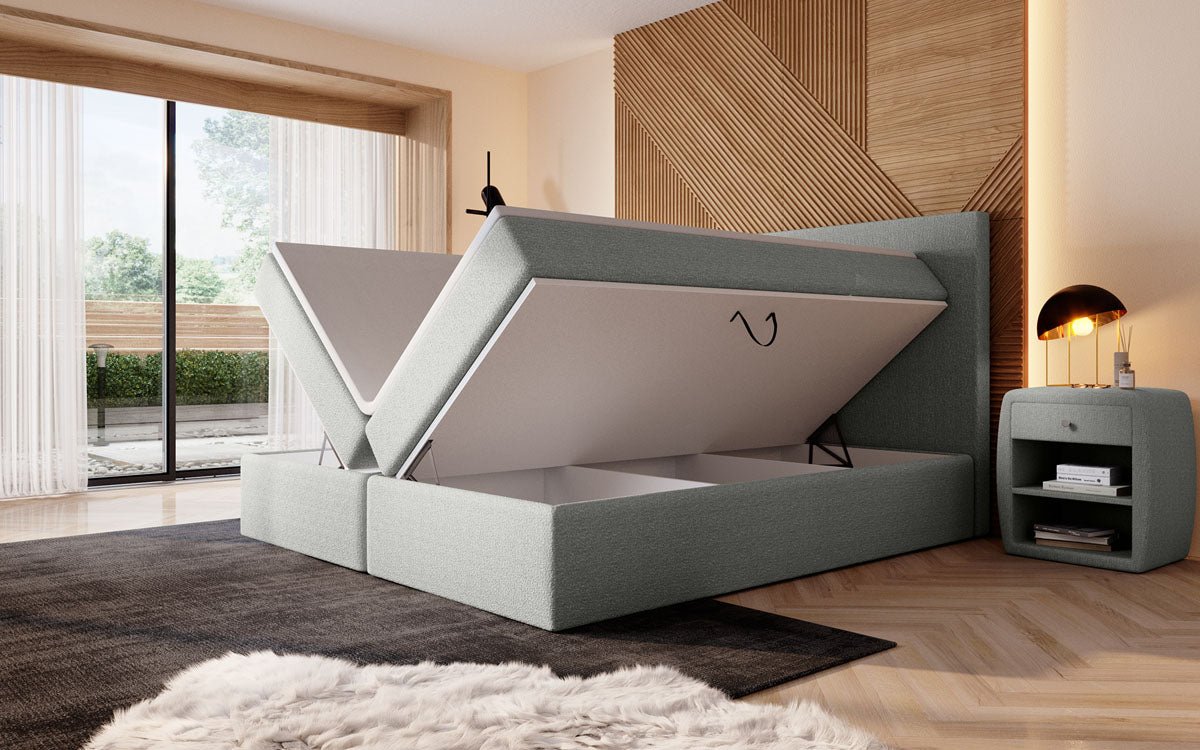 Lit boxspring Sejour Bouclé avec LED et espace de rangement