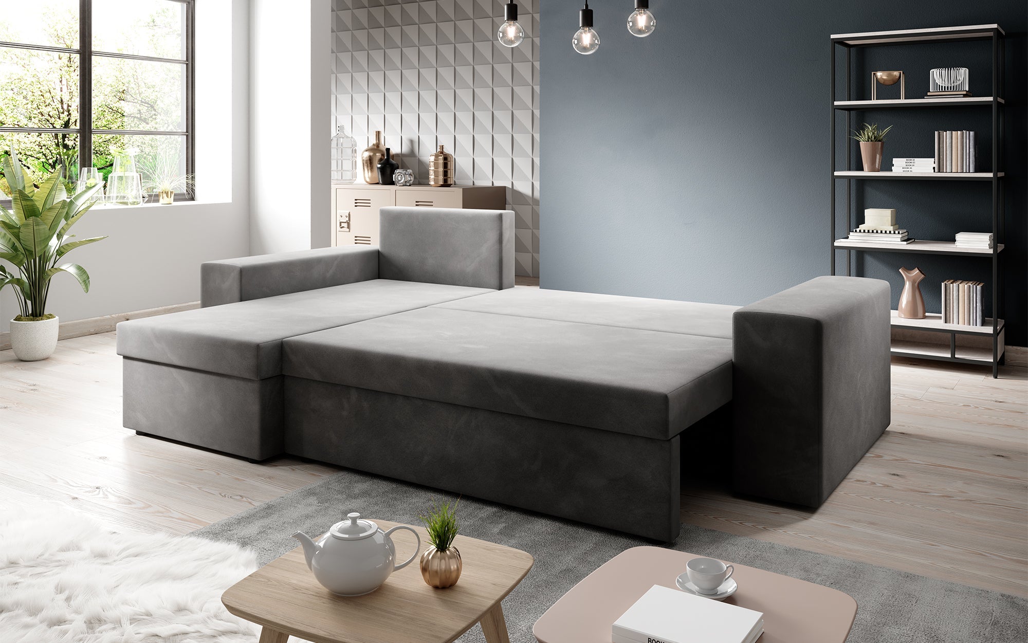 Designer Denver Bouclé Sofa with Sleeping and Folding Function