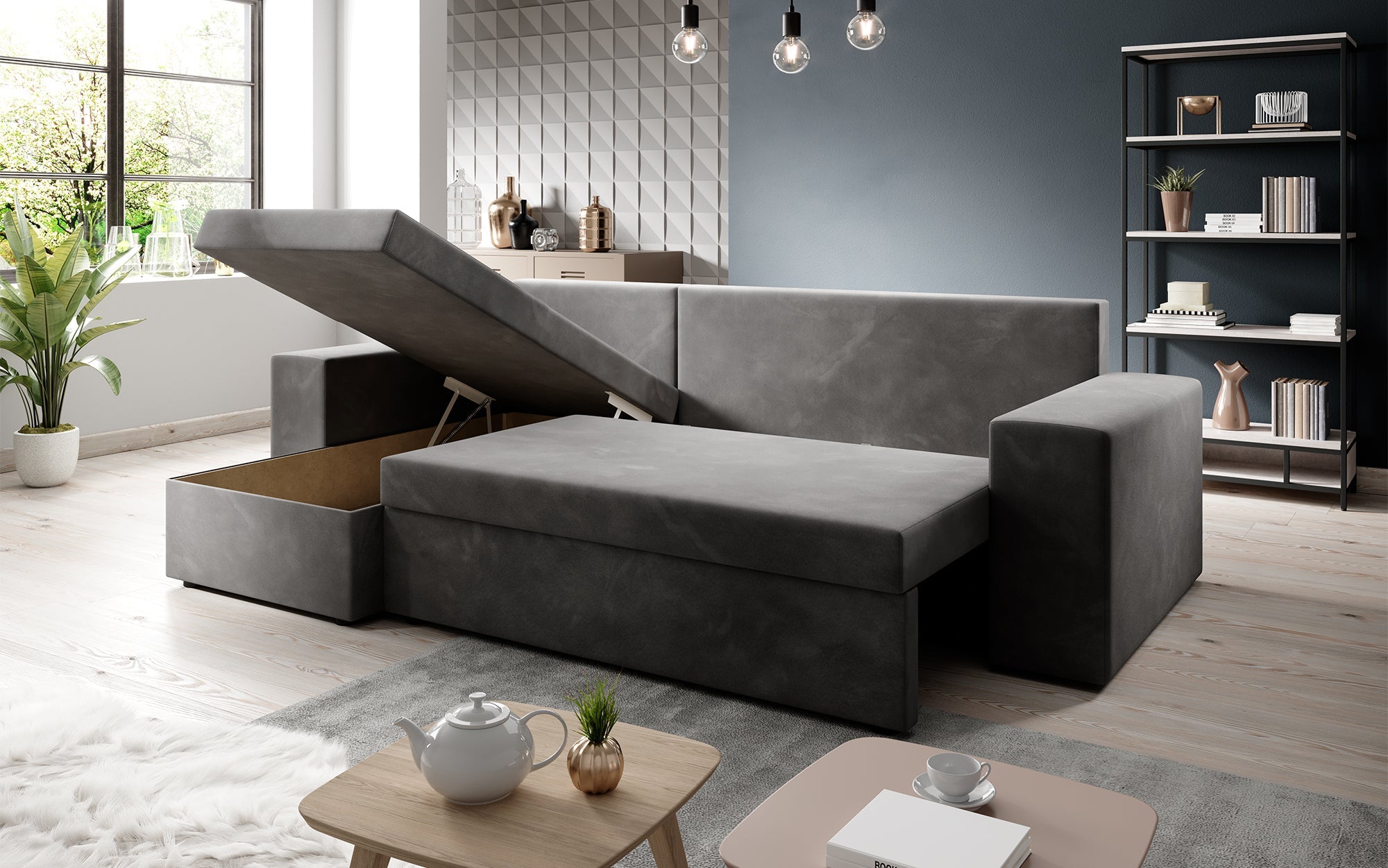 Designer Denver Bouclé Sofa with Sleeping and Folding Function