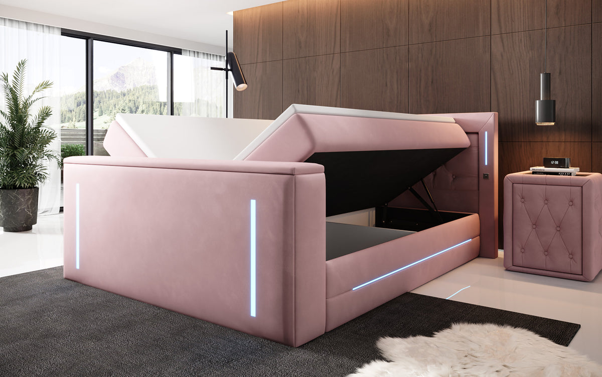 Lit boxspring Divalo avec ascenseur TV et espace de rangement