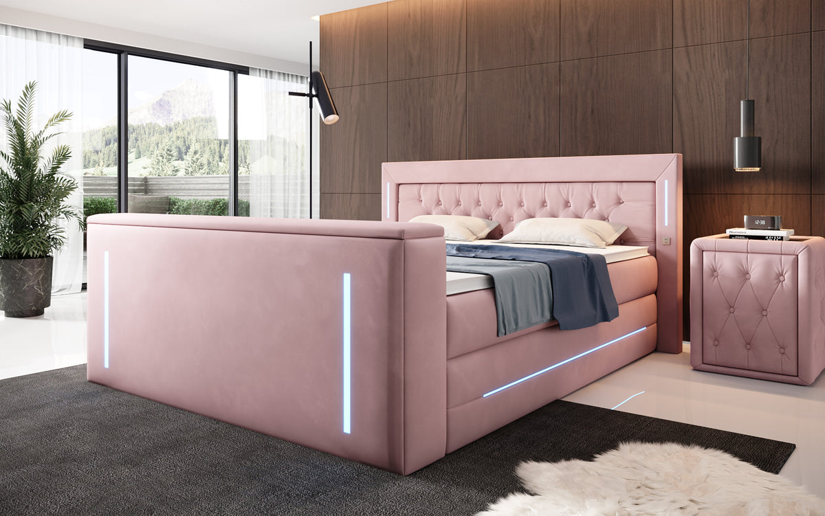 Lit boxspring Divalo avec ascenseur TV et espace de rangement