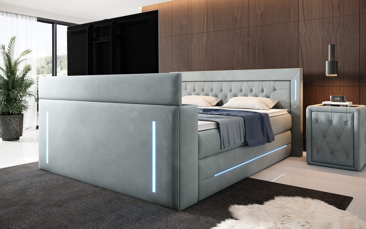 Lit boxspring Divalo avec ascenseur TV et espace de rangement