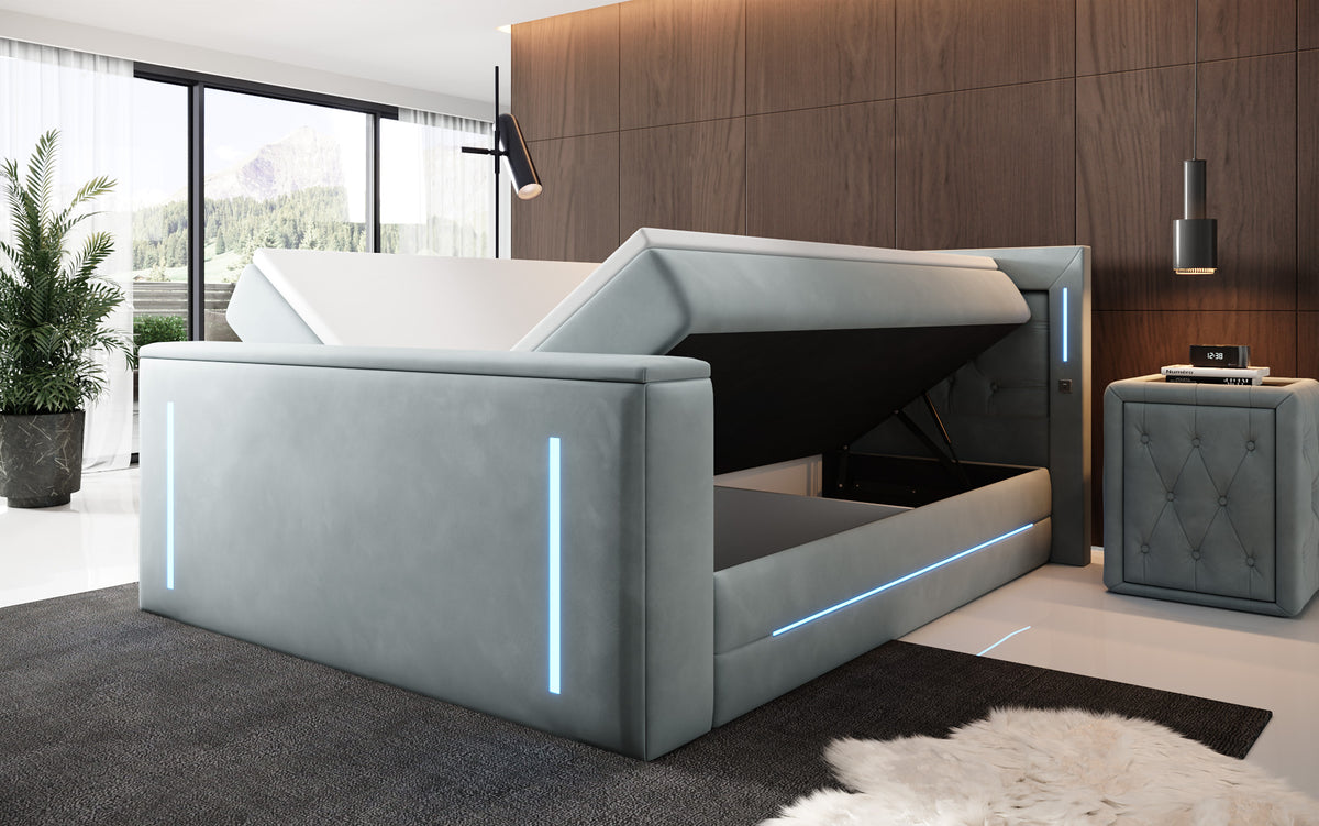 Lit boxspring Divalo avec ascenseur TV et espace de rangement
