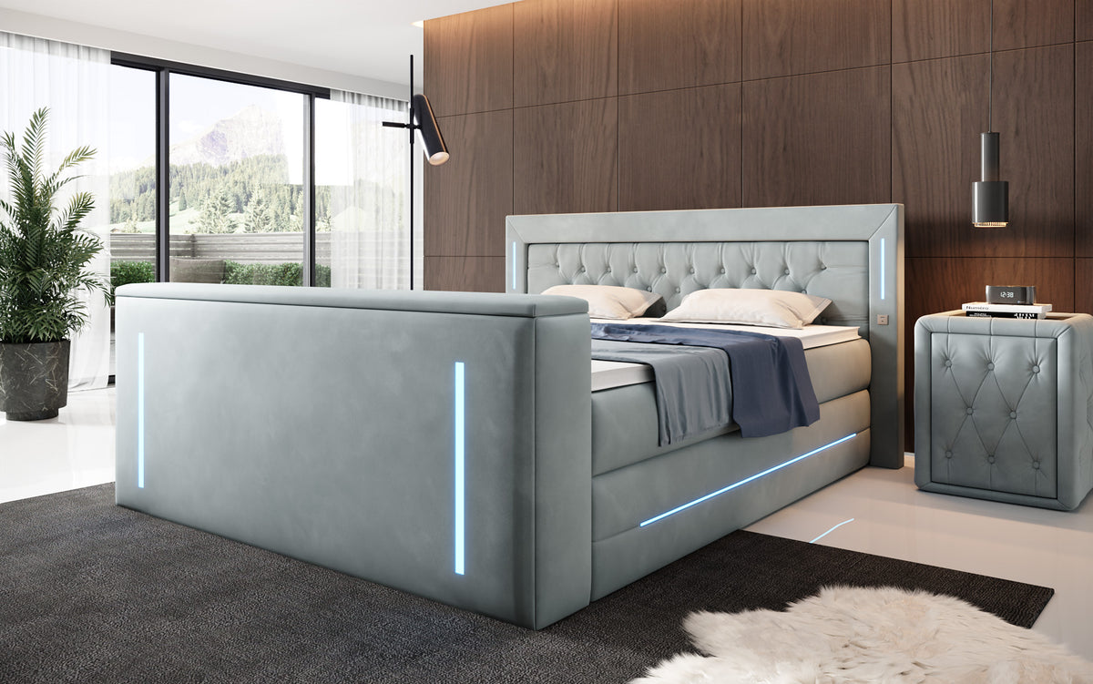 Lit boxspring Divalo avec ascenseur TV et espace de rangement