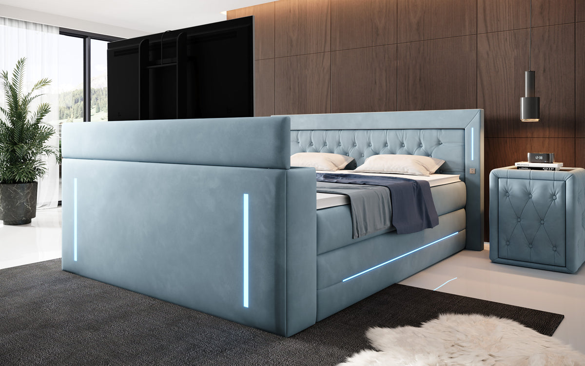 Lit boxspring Divalo avec ascenseur TV et espace de rangement