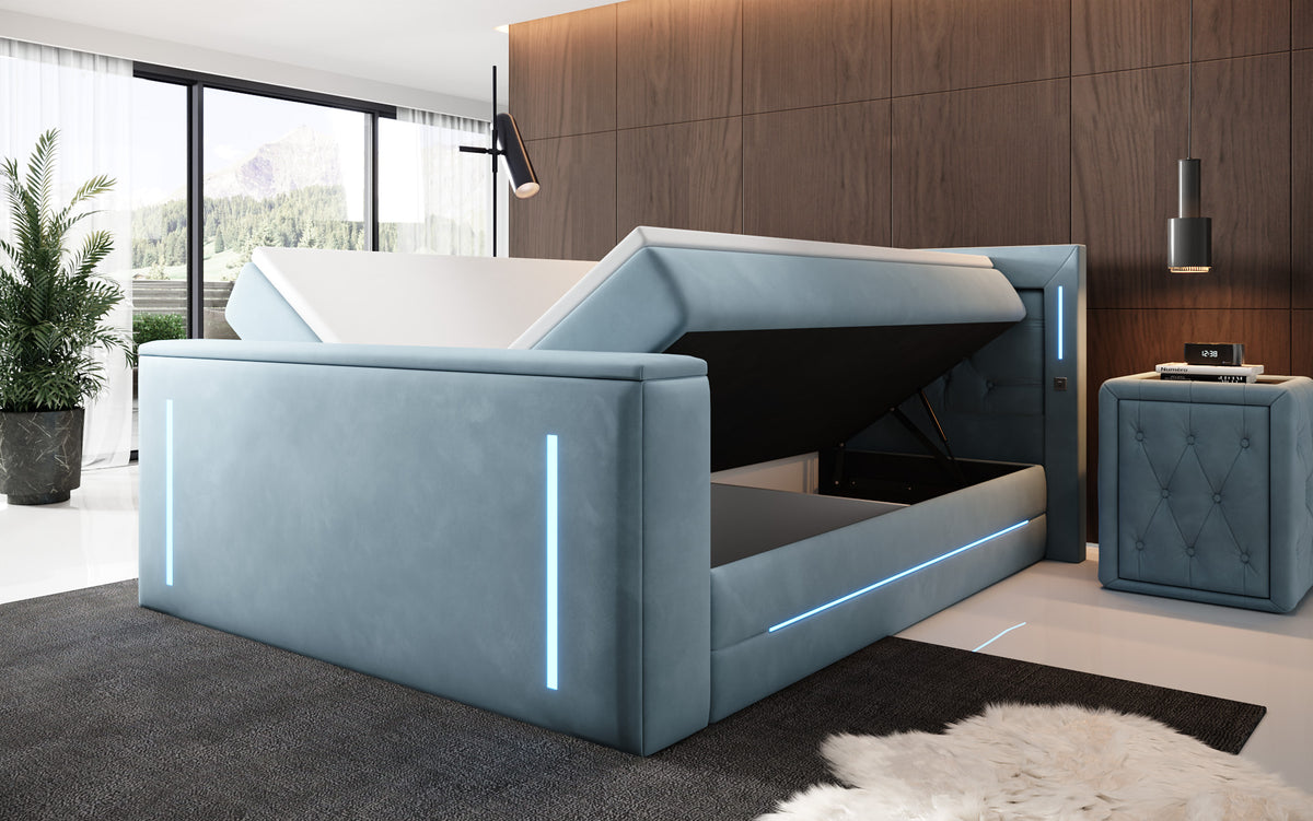 Lit boxspring Divalo avec ascenseur TV et espace de rangement