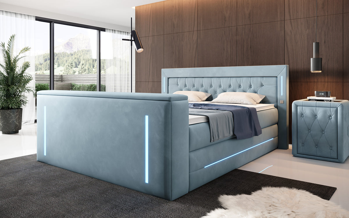 Lit boxspring Divalo avec ascenseur TV et espace de rangement