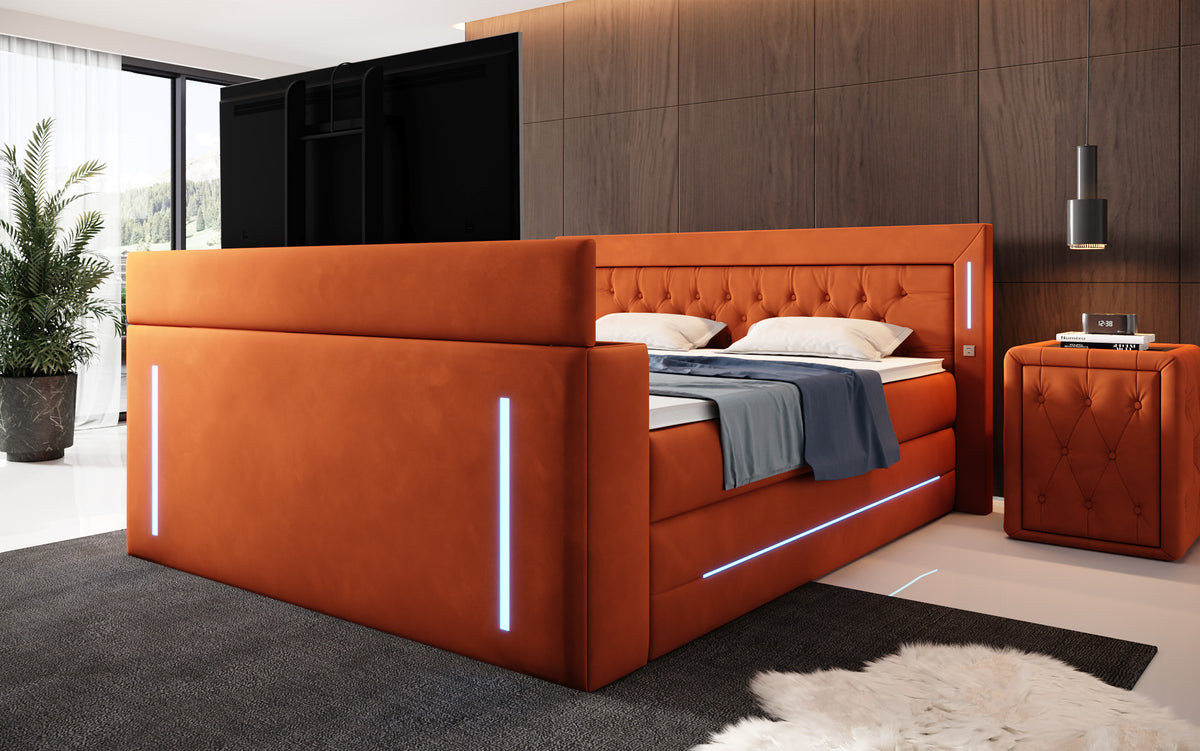 Lit boxspring Divalo avec ascenseur TV et espace de rangement