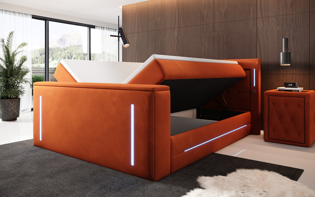 Lit boxspring Divalo avec ascenseur TV et espace de rangement