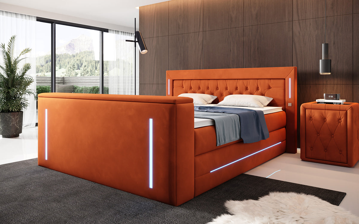 Lit boxspring Divalo avec ascenseur TV et espace de rangement