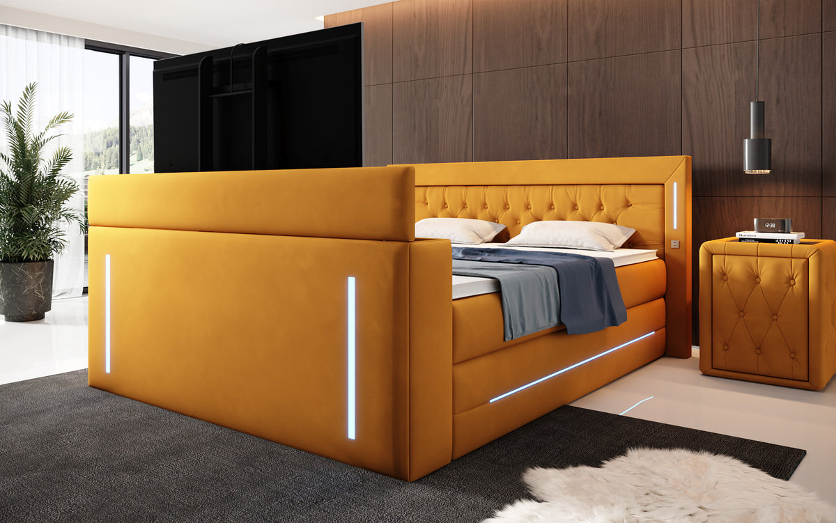 Lit boxspring Divalo avec ascenseur TV et espace de rangement