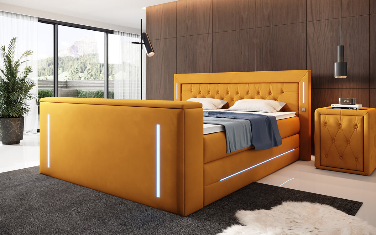 Lit boxspring Divalo avec ascenseur TV et espace de rangement