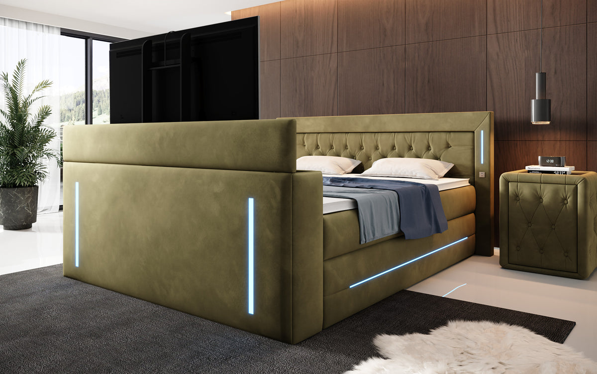 Lit boxspring Divalo avec ascenseur TV et espace de rangement