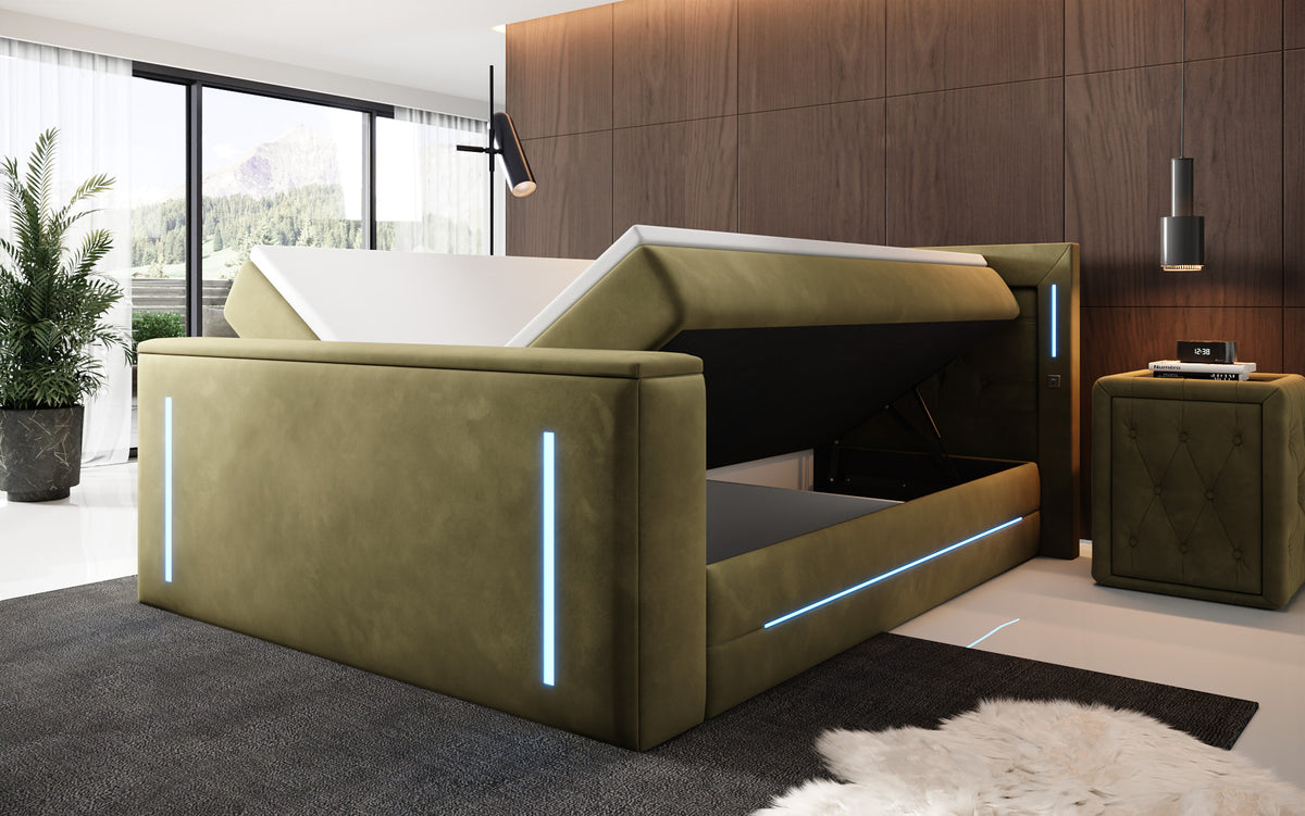 Lit boxspring Divalo avec ascenseur TV et espace de rangement