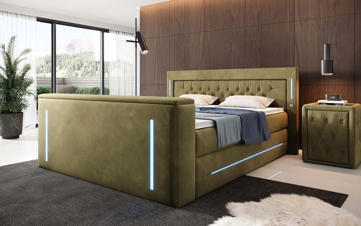 Lit boxspring Divalo avec ascenseur TV et espace de rangement