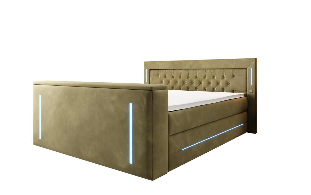 Lit boxspring Divalo avec ascenseur TV et espace de rangement